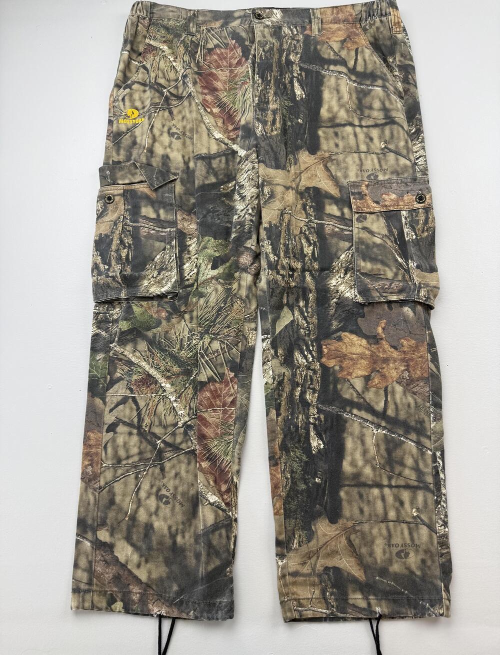 Mossy Oak Pants Mens XL 40-42 Green Camo Cargo Flannel Hunting Elastic Waist